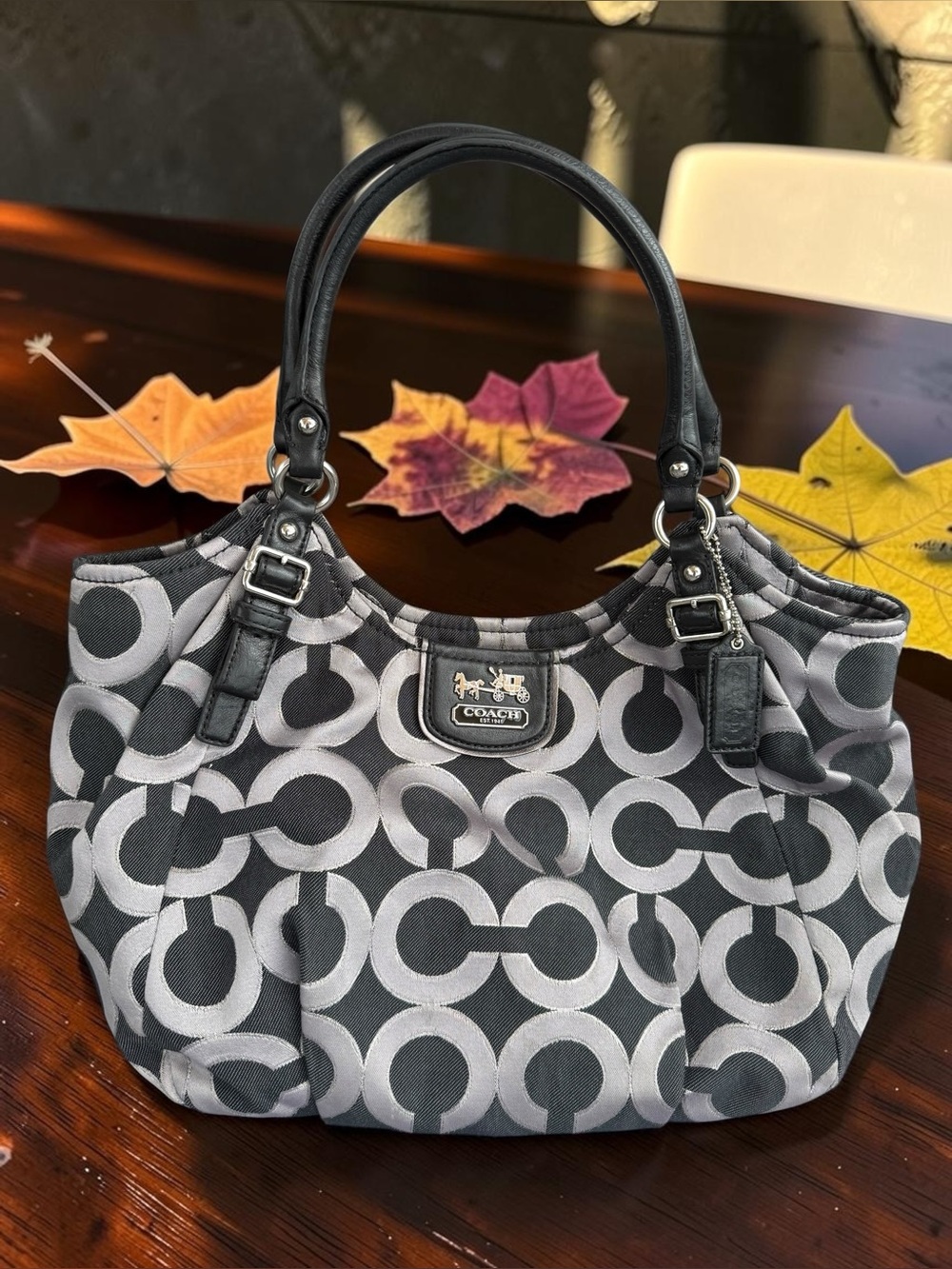 Coach Black and Gray Signature Shoulder Tote